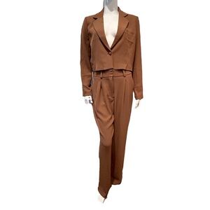 Jason Wu Camel Two-Piece Suit Set Cropped Blazer M & Pintuck Pant S Minimalist